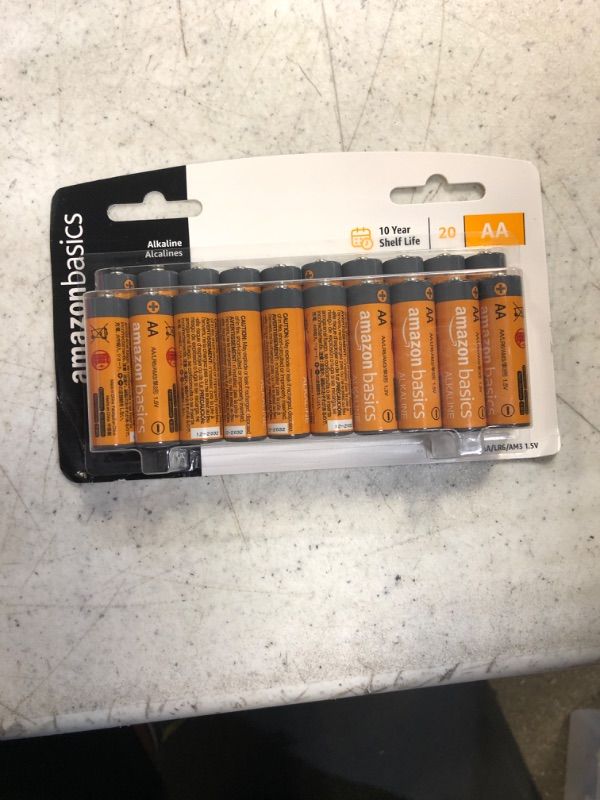 Photo 1 of Amazon Basics 20 Pack AA Alkaline Batteries - Blister Packaging 20 Count (Pack of 1)