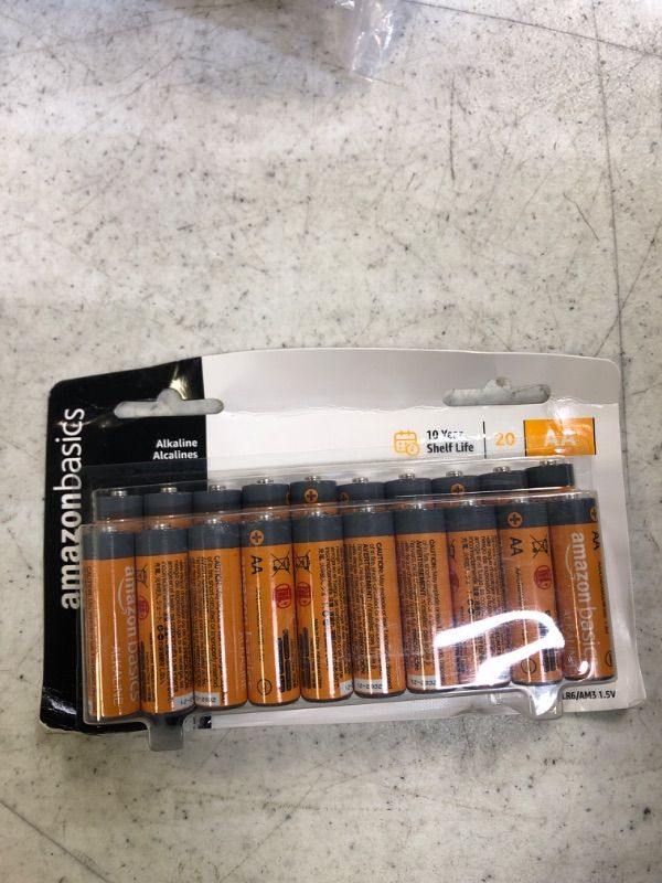 Photo 1 of Amazon Basics 20 Pack AA Alkaline Batteries - Blister Packaging 20 Count (Pack of 1)