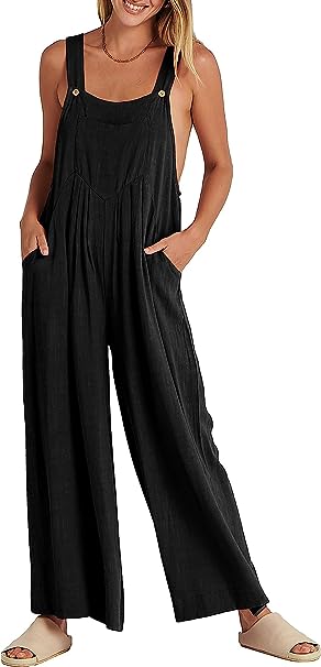 Photo 1 of Jumpsuits for Women Plus Size Wide Leg With Pockets Stretchy Overalls 2023 Summer Casual Sleeveless Shorts Rompers SIZE L