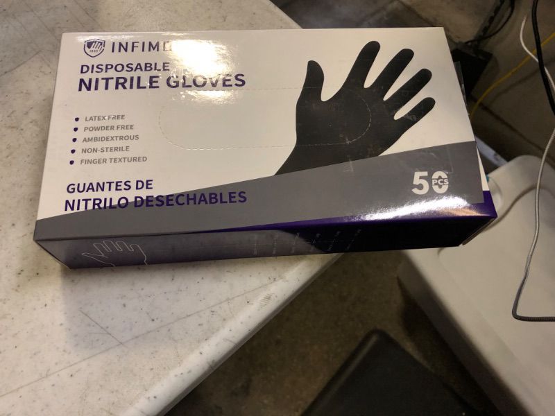 Photo 2 of Infimor Gloves Nitrile Disposable Latex Free, 4 mil Powder Free Food Grade, Fingertips Textured Cleaning Supplies 50Pcs SIZE S