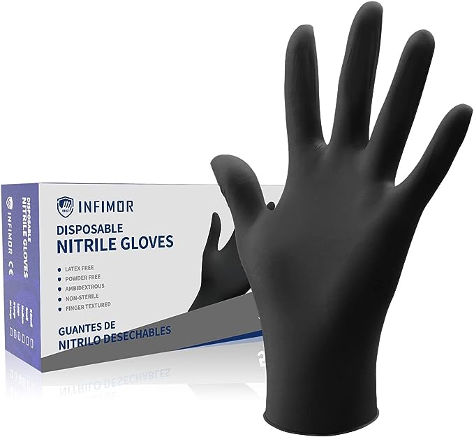 Photo 1 of Infimor Gloves Nitrile Disposable Latex Free, 4 mil Powder Free Food Grade, Fingertips Textured Cleaning Supplies 50Pcs SIZE S