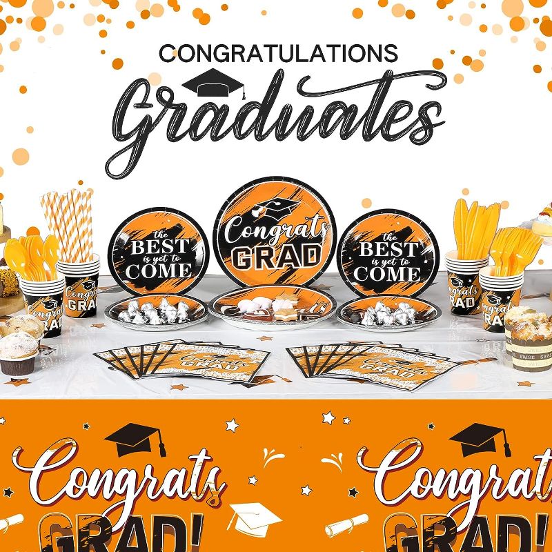 Photo 1 of 193 Pcs Congrats Grad Party Supplies Set Graduation Decoration Class of 2023 Graduate Tablecloth Cups Plates Napkins Tableware for Event Celebration Party Supply, Serves 24 (Orange and White)
