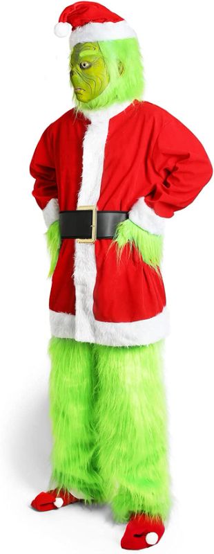 Photo 1 of brableewear 7PCS Christmas Green Big Monster Costume Adult Cosplay Costume Luxury Santa Claus Santa Suits Outfits- SIZE S/M 
