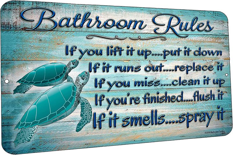 Photo 1 of 20x24 Metal Sea Turtles Bathroom Rules If It Smells Spray It Beach Aluminum SIGN Bath Wall Plaque
