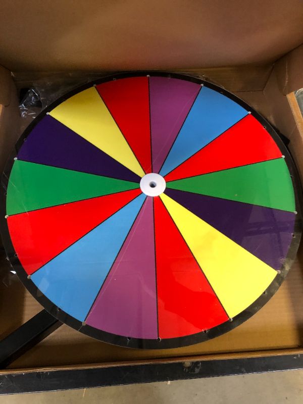 Photo 2 of iElyiEsy 18 Inch Spinning Wheel for Prize 14 Slots Tabletop Prize Wheel Spinner with Stand, Dry Erase Marker and Eraser for Trade Show Carnival Party Pub Fortune Game