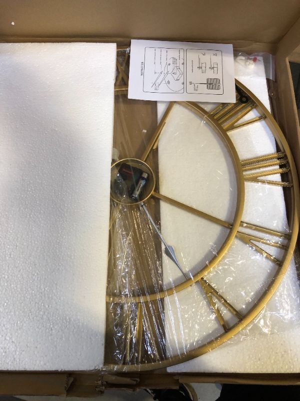 Photo 1 of 1st owned Large Wall Clock Metal Retro Roman Numeral Clock, Modern Round Wall Clocks Almost Silent , Easy to Read for Living Room/Home/Kitchen/Bedroom/Office/School Decor (Gold, 24 Inch) Gold 24 Inch