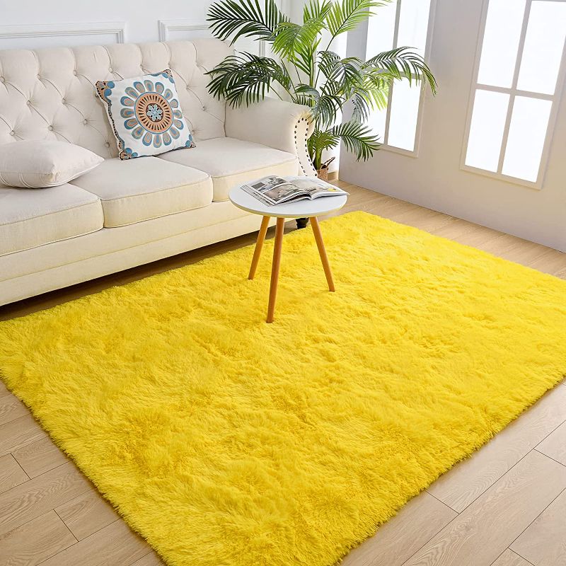 Photo 1 of  Soft Area Rugs for Bedroom Living Room Plush Fluffy Rug 5x8 Feet, Shag Furry Area Rug Carpet Non Shedding for Nursery Children Kids Girls Room Home Decorative, Yellow