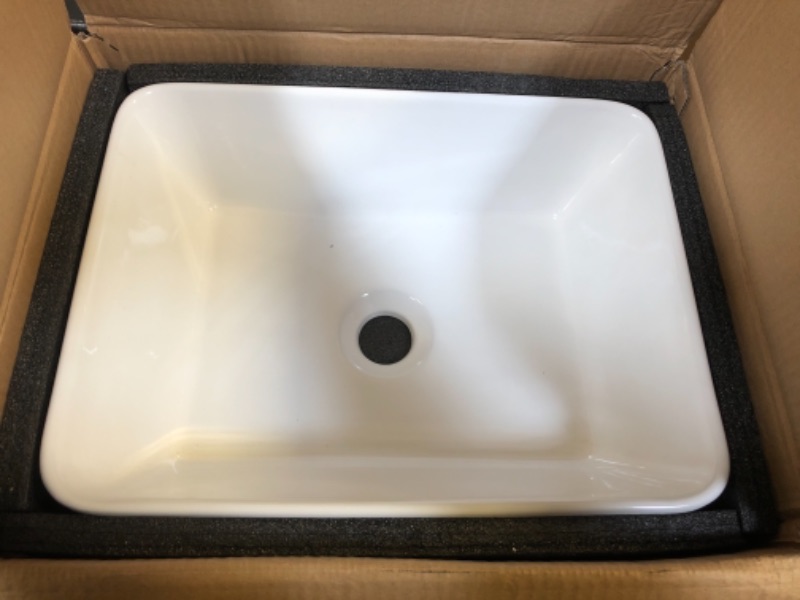 Photo 1 of VCCUCINE Rectangular Vessel Sink, 16"X12" Small Bowl Bathroom Vessel Sink, White Ceramic Lavatory Above Counter Art Basin Vanity Sink