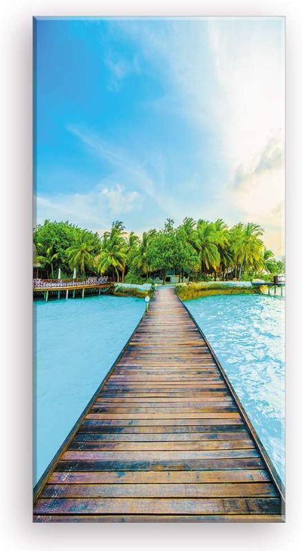 Photo 1 of Beach Canvas Wall Art for Corridor, PIY Vertical Wharf Bridge to Tropical Island Picture with Blue Sky, Modern Relax Prints Artwork Aisle Decor (Waterproof, Bracket Mounted Ready to Hang)
