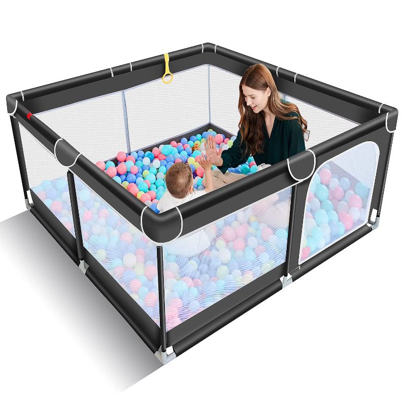 Photo 1 of Baby Playpen for Toddler, Large Baby Play Yard, Safe No Gaps Playpen for Babies,Baby Gate Playpen(Black,50”×50”)
