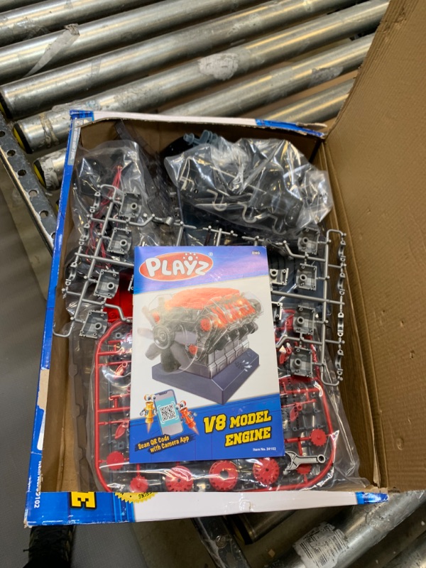 Photo 3 of Playz V8 Combustion Engine Model Building Kit STEM Hobby Toy for Kids & Adults with DIY Guide & Realistic Parts Including Timing Belt, Cylinder Heads, Spark Plugs, Pistons, Ignition Wires,  --- Box Packaging Damaged, Item is New, Item is Missing Parts
