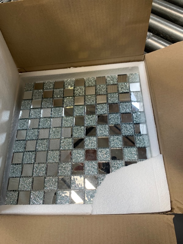 Photo 4 of Adedeo Crystal Diamond Mosaic Tile Square Mirror Glass Mosaic Tile for Kitchen Backsplash Bathroom Wall (6 Sheets, Silver Square Flat Mirror ) 12 x 12 Inch Silver Square Flat Mirror --- Box Packaging Damaged, Item is New
