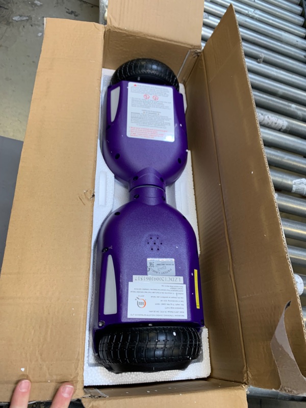 Photo 3 of Hoverboard 6.5 Certified Two-Wheel Self Balancing Electric Scooter with LED Light Purple --- Box Packaging Damaged, Moderate Use, Missing Parts
