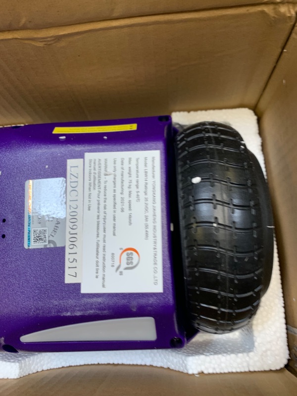 Photo 6 of Hoverboard 6.5 Certified Two-Wheel Self Balancing Electric Scooter with LED Light Purple --- Box Packaging Damaged, Moderate Use, Missing Parts
