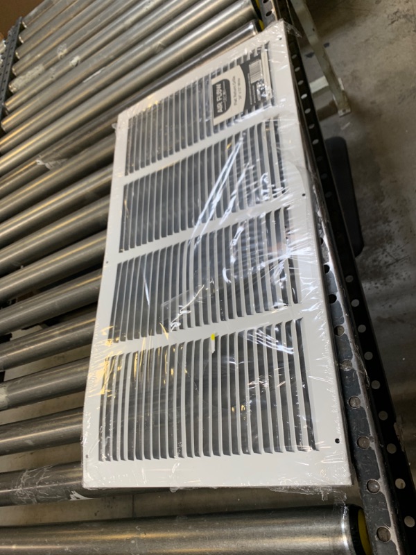 Photo 2 of Air Flow Decor 24" x 12" Steel Return Air Grille | HVAC Vent Cover Grill for Wall, Sidewall and Ceiling | Air Return Vent Covers, White (Screws Included) | Outside Dimensions: 25.75"W x 13.75"H  --- No Box Packaging, Item is New, Metal is Bent as Shown in