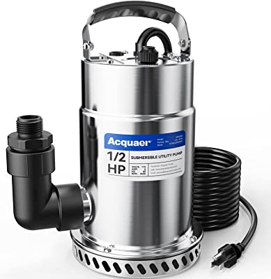 Photo 1 of Acquaer 1/2HP Submersible Utility Pump, 3030GPH Stainless Steel Sump Pump, Water Removal for Basement Hot Tub Pool Cover Draining, 30ft Cord --- Box Packaging Damaged, Item is New

