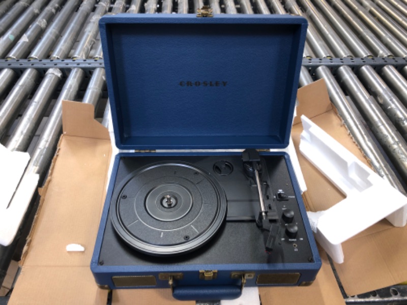 Photo 2 of Crosley CR8005F-NV Cruiser Plus Vintage 3-Speed Bluetooth in/Out Suitcase Vinyl Record Player Turntable, Navy Bluetooth In/Out Navy