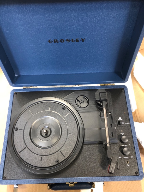 Photo 3 of Crosley CR8005F-NV Cruiser Plus Vintage 3-Speed Bluetooth in/Out Suitcase Vinyl Record Player Turntable, Navy Bluetooth In/Out Navy