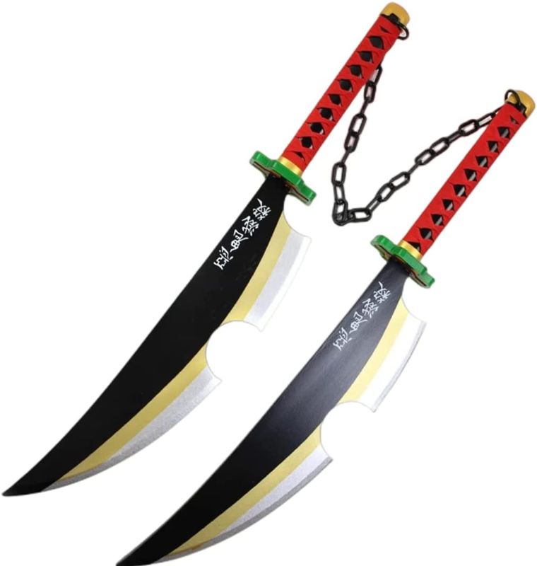 Photo 1 of damdos Hallween Props 32" Demon Slayer Sword Kimetsu No Yaiba Tengen Uzui Twin Cosplay Swords Weapon Birthdays Gifts (2PCS Sets)
