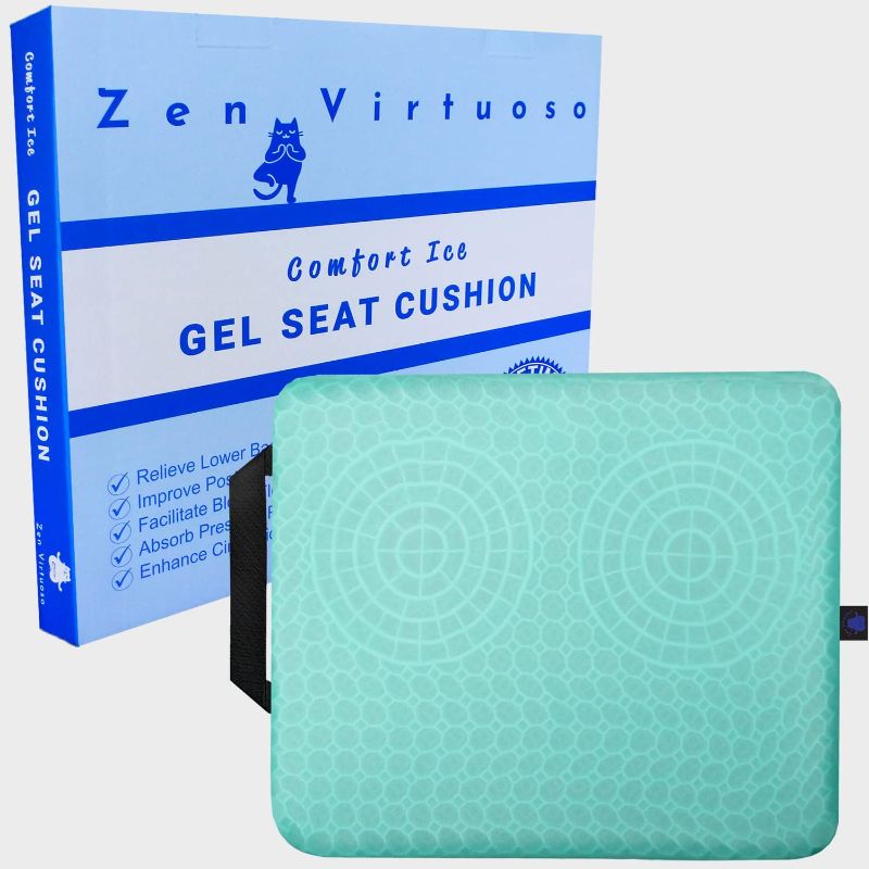 Photo 1 of Zen Virtuoso Gel Seat Cushion for Tailbone Support and Relief from Butt and Back Pain and Pressure - Cushions are Large Thick and Comfortable - Ideal for Office Chairs Driving Travel and Long Sitting
