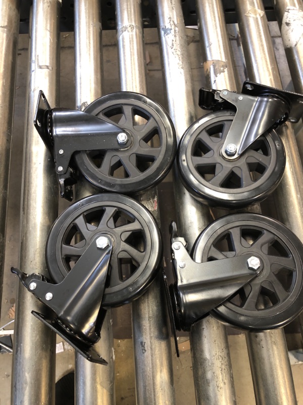 Photo 2 of 6 Inch Caster Wheels 3000lbs,Heavy Duty Casters Set of 4 with Brake, No Noise Polyurethane Swivel Caster Wheels for Cart,Furniture,Workbench(Free Screws & Spanners) 6'', 4 Brake