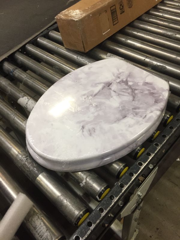 Photo 2 of Angel Shield Marble Toilet Seat Durable Molded Wood with Quiet Close, Easy Clean, Quick-Release Hinges Elongated Toilet Seat (Elongated, Purple Marble) Elongated-18.5” Purple Marble-Elongated