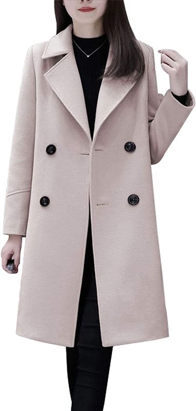 Photo 1 of chouyatou Women's Basic Essential Double Breasted Mid-Long Wool Blend Pea Coat, Medium
