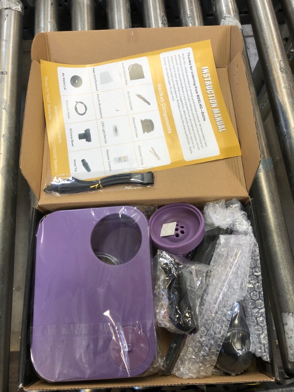 Photo 2 of Matte Purple Acrylic Portable Hookah Set With Modern Textured Base, Purple Handle, Matte Purple Silicone Bowl and Hose + Narguile Accessories…
