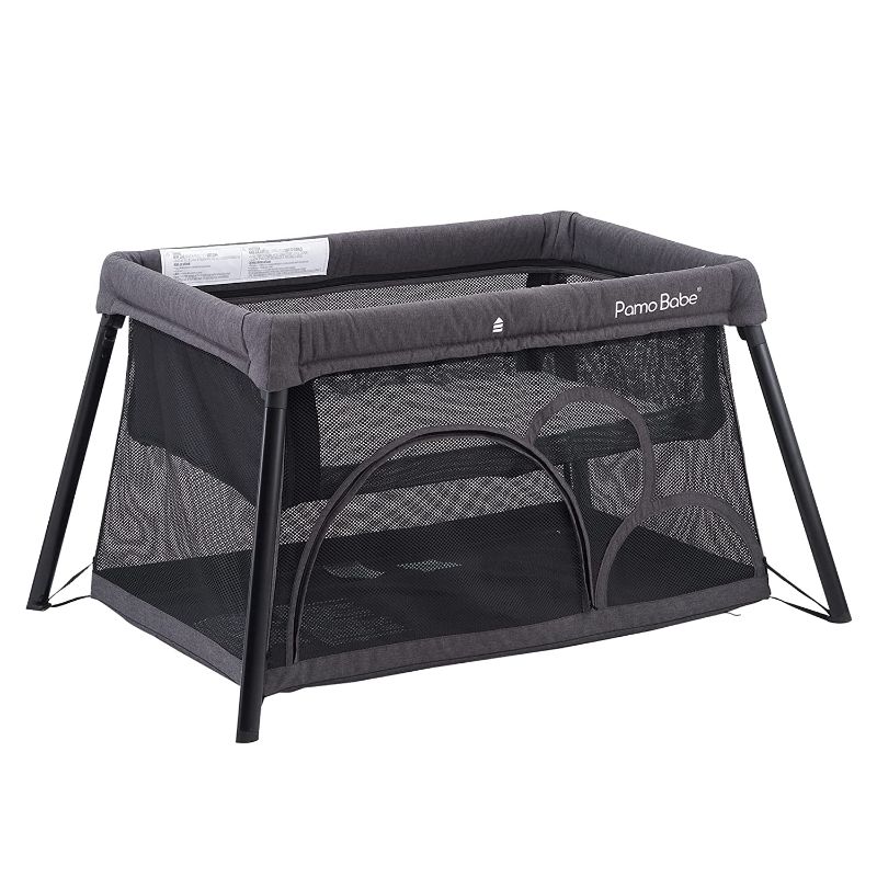 Photo 1 of Pamo Babe Travel Crib, Portable Crib for Baby Lightweight Baby Travel Playpen, Foldable Travel Playard with Comfortable Mattress for Babies to Toddler (Grey)
