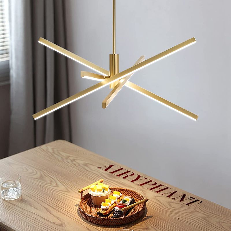 Photo 1 of AIRYPHANT Gold Modern LED Chandelier, Dimmable 4 Lights Ceiling Pendant Lighting for Dining Room Living Room Kitchen Island Bedroom Foyer 3000K/4000K/5000K 3CCT Selective, 27.76in
