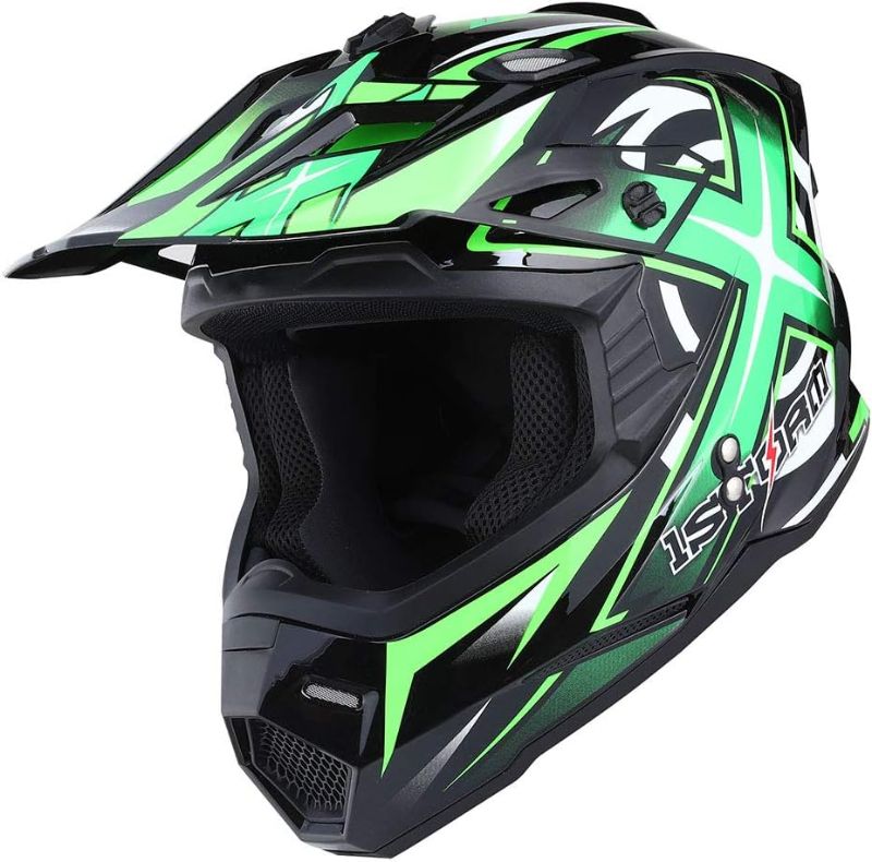 Photo 1 of 1Storm Adult Motocross Helmet BMX MX ATV Dirt Bike Four Wheeler Quad Motorcycle Full Face Helmet Racing Style: HF801 Sonic Green
size small.