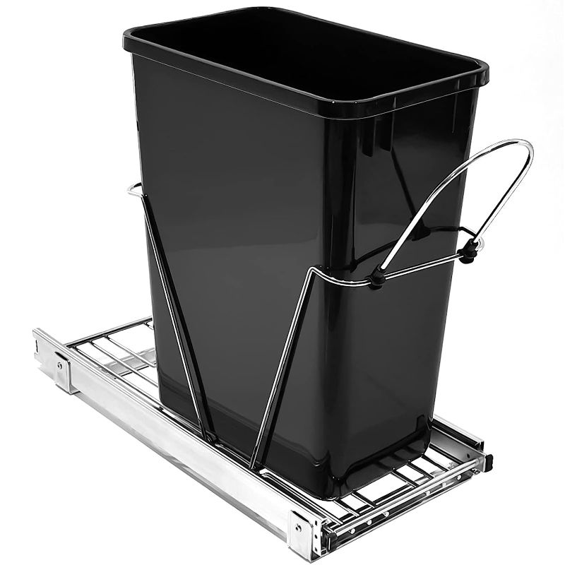 Photo 1 of Atposh Double Pull Out Trash Can Under Cabinet, Single 35 Quart Sliding Pull-Out Waste (Trash Can Not Included),for Kitchen Cabinets, Black
