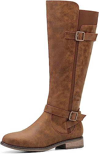 Photo 1 of ALLOT Women's Knee High Boots Stretchy Fashion Riding Boot Flat Low Heel Buckle Strap Winter Motorcycle Shoes
size 9