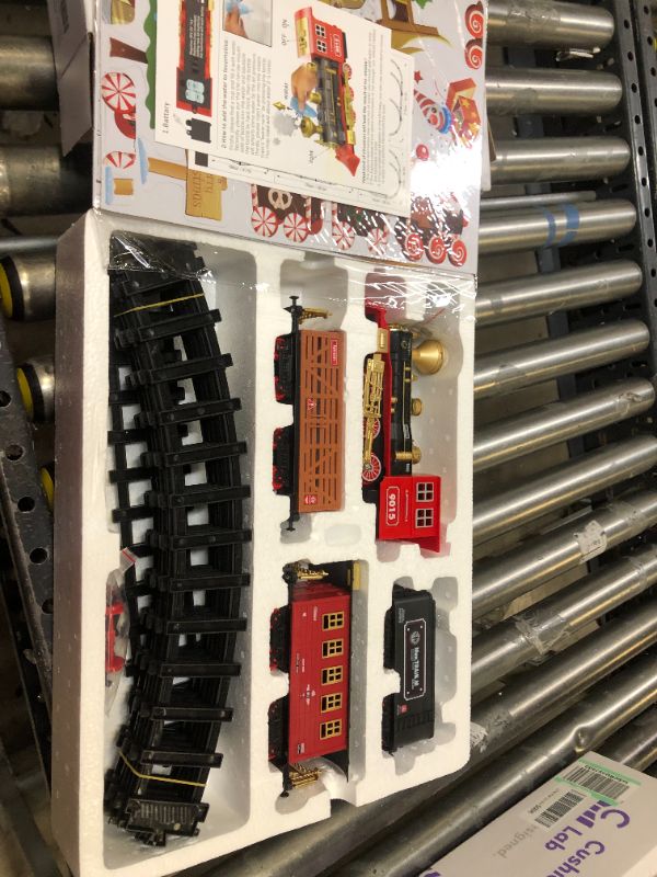 Photo 2 of Hot Bee Train Set - Train Toys for Boys Girls w/ Smokes, Lights & Sound, Railway Kits, Toy Train w/ Steam Locomotive Engine, Cargo Cars & Tracks, Christmas Gifts for 3 4 5 6 7 8+ Year Old Kids

