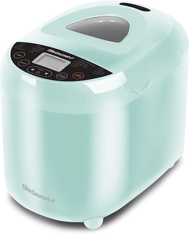 Photo 1 of Elite Gourmet EBM8103M Programmable Bread Maker Machine, 3 Loaf Sizes, 19 Menu Functions Gluten Free White Wheat Rye French and more, 2 Lb, Mint

