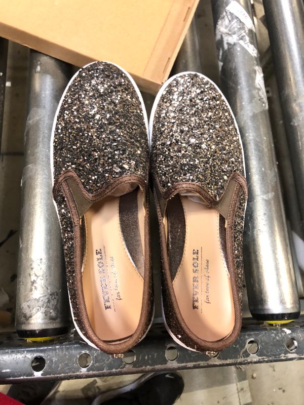 Photo 3 of FEVERSOLE Women's Fashion Slip-On Sneaker Casual Flat Loafers 7.5 Light Brown Glitter