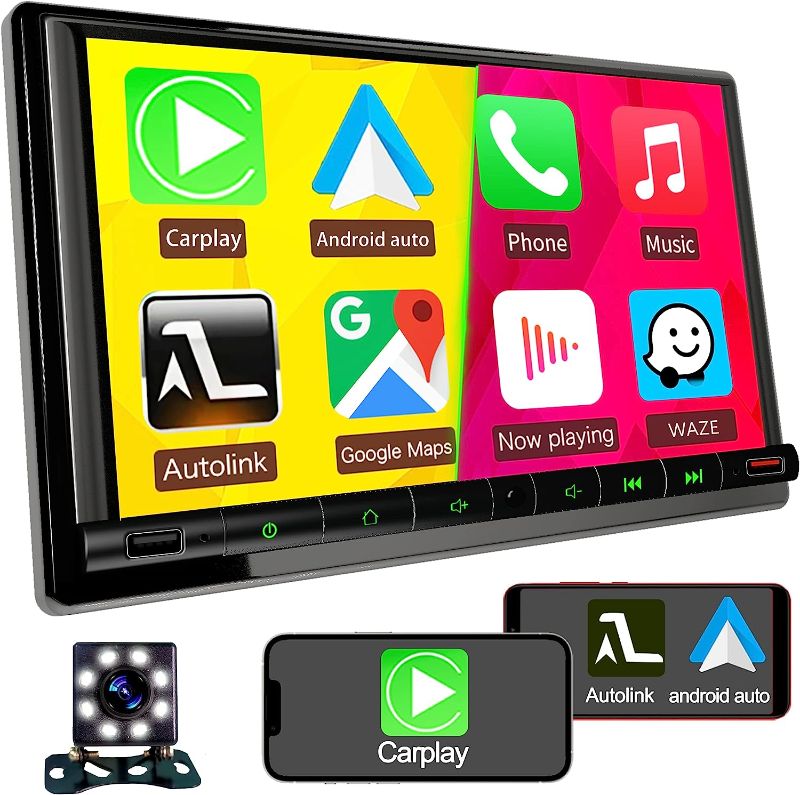 Photo 1 of 1280x720 HD Non-Glare Touch Screen Car Stereo with 30 Segment EQ,7 Inch Double Din Car Stereo for Apple Carplay & Android Auto with Bluetooth 5.2,Car Radio with Backup Camera, Mirror Link/SWC/FM/AM
