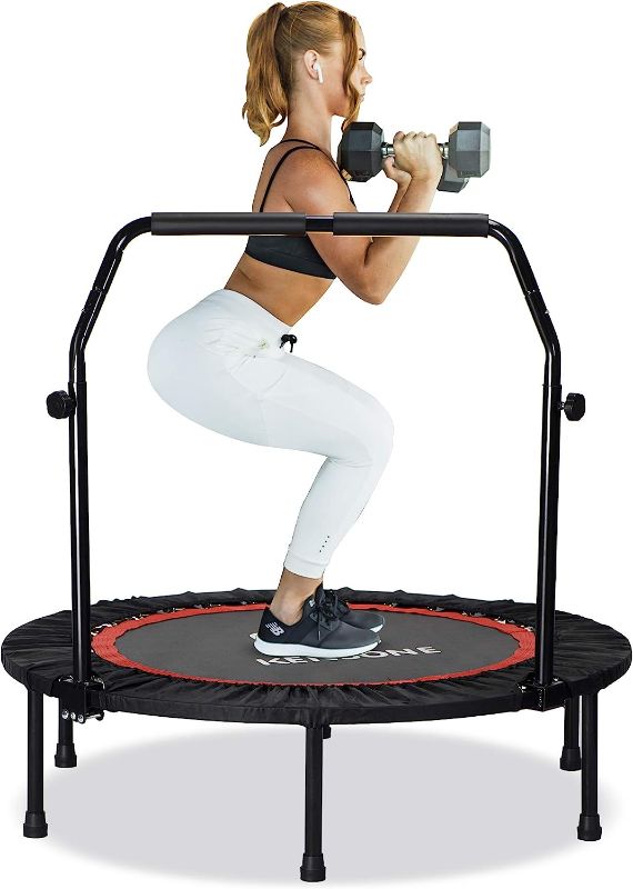 Photo 1 of 40"/48" Foldable Mini Trampoline, Indoor Trampoline for Kids, Adults Indoor/Garden Workout, Fitness Rebounder with Adjustable Foam Handle, Max Load 330/450 lbs