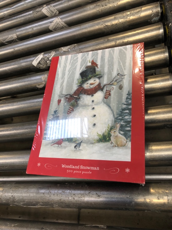 Photo 2 of DEMDACO Woodland Winter Snowman Rosy Red 500 Piece Paperboard Holiday Jigsaw Puzzle