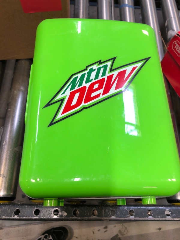 Photo 1 of CURTIS Mountain Dew MIS134MD, Mini Portable Compact Personal Fridge Cooler, 4 Liter Capacity Chills Six 12 oz Cans, 100% Freon-Free & Eco Friendly, Lime