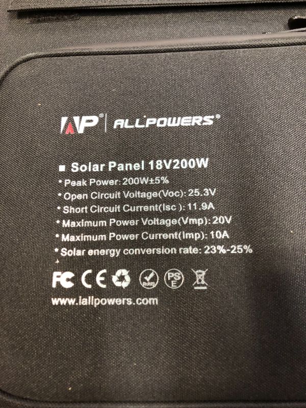 Photo 4 of ALLPOWERS SP035 200W Portable Solar Panel Charger Monocrystalline Foldable Solar Panel Kit with MC-4 Output Solar Power Battery for RV Solar Generator Outdoor Camping Off Grid Van - UNABLE TO TEST PROPERLY