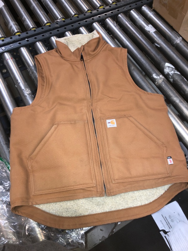 Photo 2 of Carhartt mens Flame Resistant Relaxed Fit Duck Sherpa-lined Mock Neck Vest
