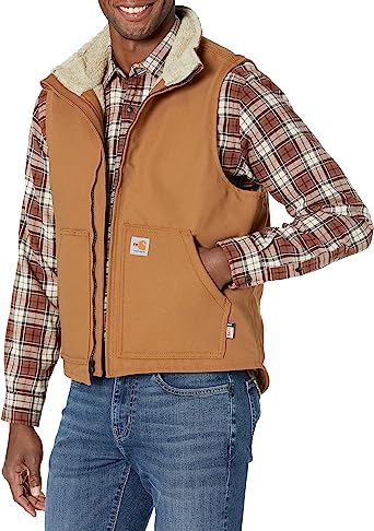 Photo 1 of Carhartt mens Flame Resistant Relaxed Fit Duck Sherpa-lined Mock Neck Vest
