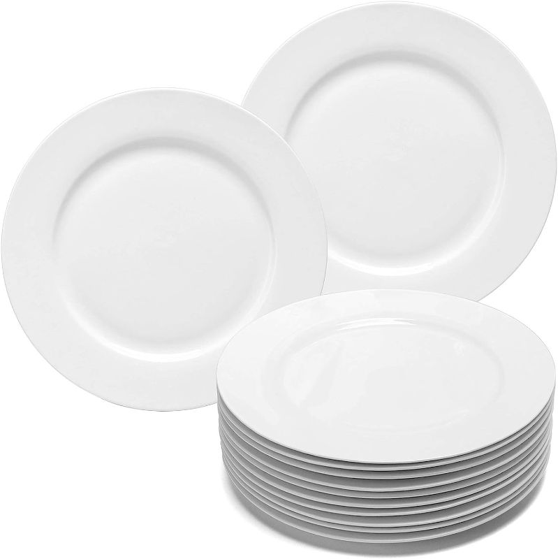 Photo 1 of amHomel 12-Piece Perdurable Porcelain Dinner Plates, High Temperature Natural White Dinnerware Dish for Dinner and Salad,Restaurant, Family Party and Kitchen Use (Bone, 10.5 inch)
