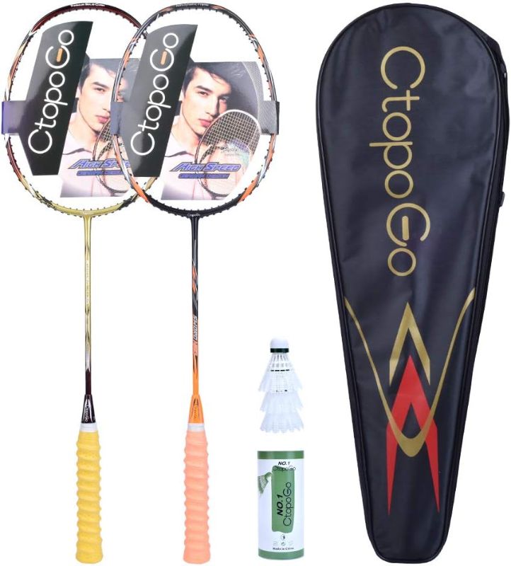 Photo 1 of Carbon Fiber Badminton Rackets 2 Pack, Badminton Set Including Badminton Bag| 2 Rackets| Nylon Badmintons
