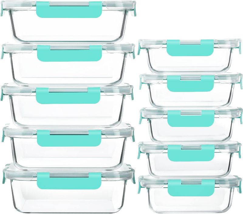 Photo 1 of [10-Pack]Glass Meal Prep Containers with Lids-MCIRCO Glass Food Storage Containers with Lifetime Lasting Snap Locking Lids, Airtight Lunch Containers, Microwave, Oven, Freezer and Dishwasher, Green
