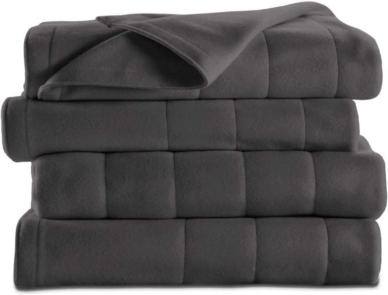 Photo 1 of Sunbeam Fleece Electric Heated Warming Blanket Twin Slate Gray Washable 10 Heat Settings
