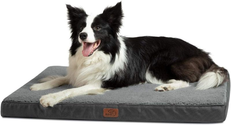 Photo 1 of Bedsure Large Dog Bed Washable - Orthopedic Dog Bed and Mattress Mat for Dog Crate with Removable Plush Sherpa Cover, Gifts for Dog, Grey, 91x69x7.6cm
