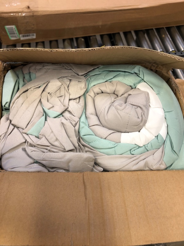 Photo 2 of 510 DESIGN Cozy Comforter Set - Geometric Honeycomb Design, All Season Down Alternative Casual Bedding with Matching Shams, Decorative Pillows, Full/Queen (90"x90"), Seafoam/Grey 8 Piece Queen Tinsley Seafoam/Grey