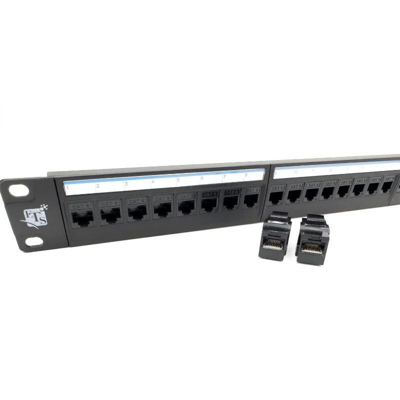 Photo 1 of ETS 24 Port CAT6 Pass Through Coupler Patch Panel with Back Bar, Compatible with Cat5, Cat5e, Cat6, Cat6A, Loaded with Unshielded keystones
